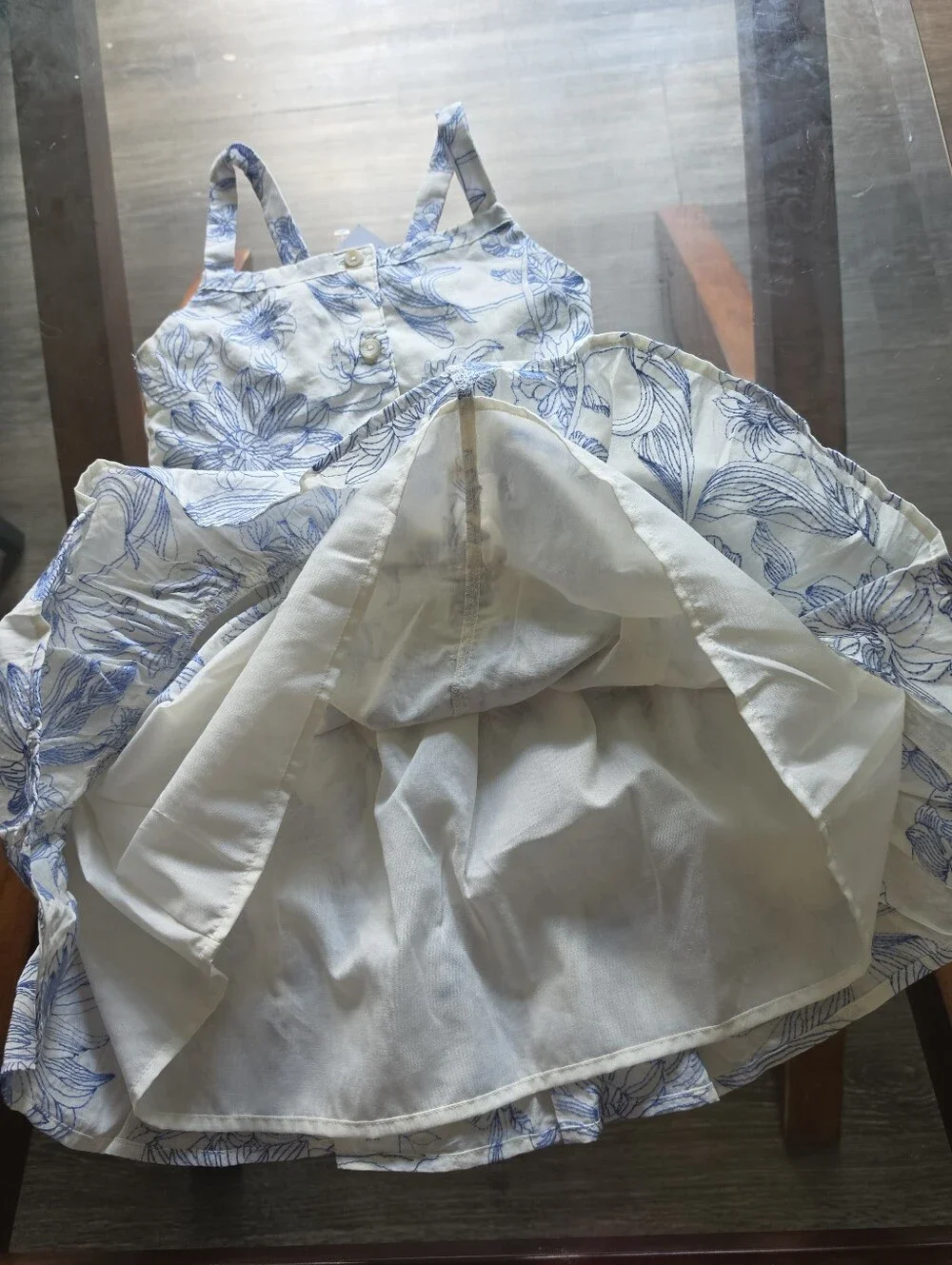 Gymboree Cream Dress with Blue Floral Print and Front Bow